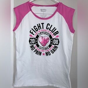 Beautiful Disaster Pink White Fight Club cap Sleeve T-shirt women Large